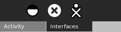 From left to right: Network Status, X Server, and Presence Service interface icons.